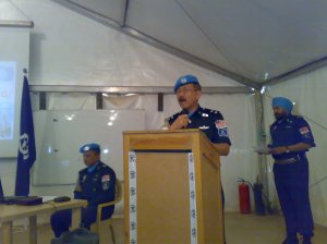 Malaysian RMP contigent commander Mr. Oi deliver a speech